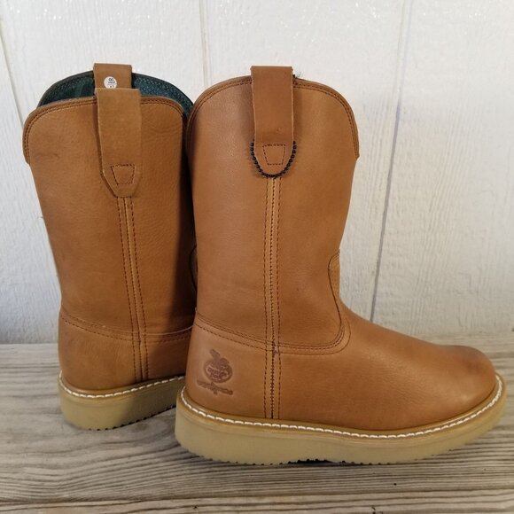 Georgia Wedge Work Wellington Mens Tan Leather Cowboy Western Boots 7.5 W G5153 - Picture 3 of 13